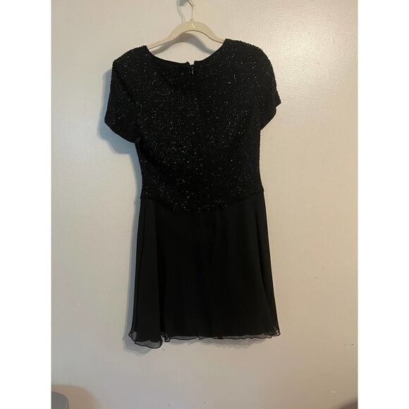 Bieff Basix Black Silk Short Dress Beaded Bodice Sz. 10 - Picture 7 of 9